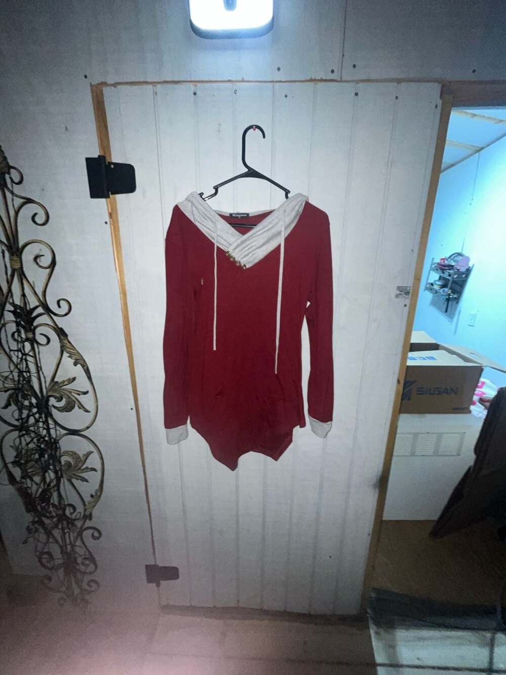 Miagooo Women's Red Asymmetrical Cowl Neck Button Hoodie Tunic, Size M